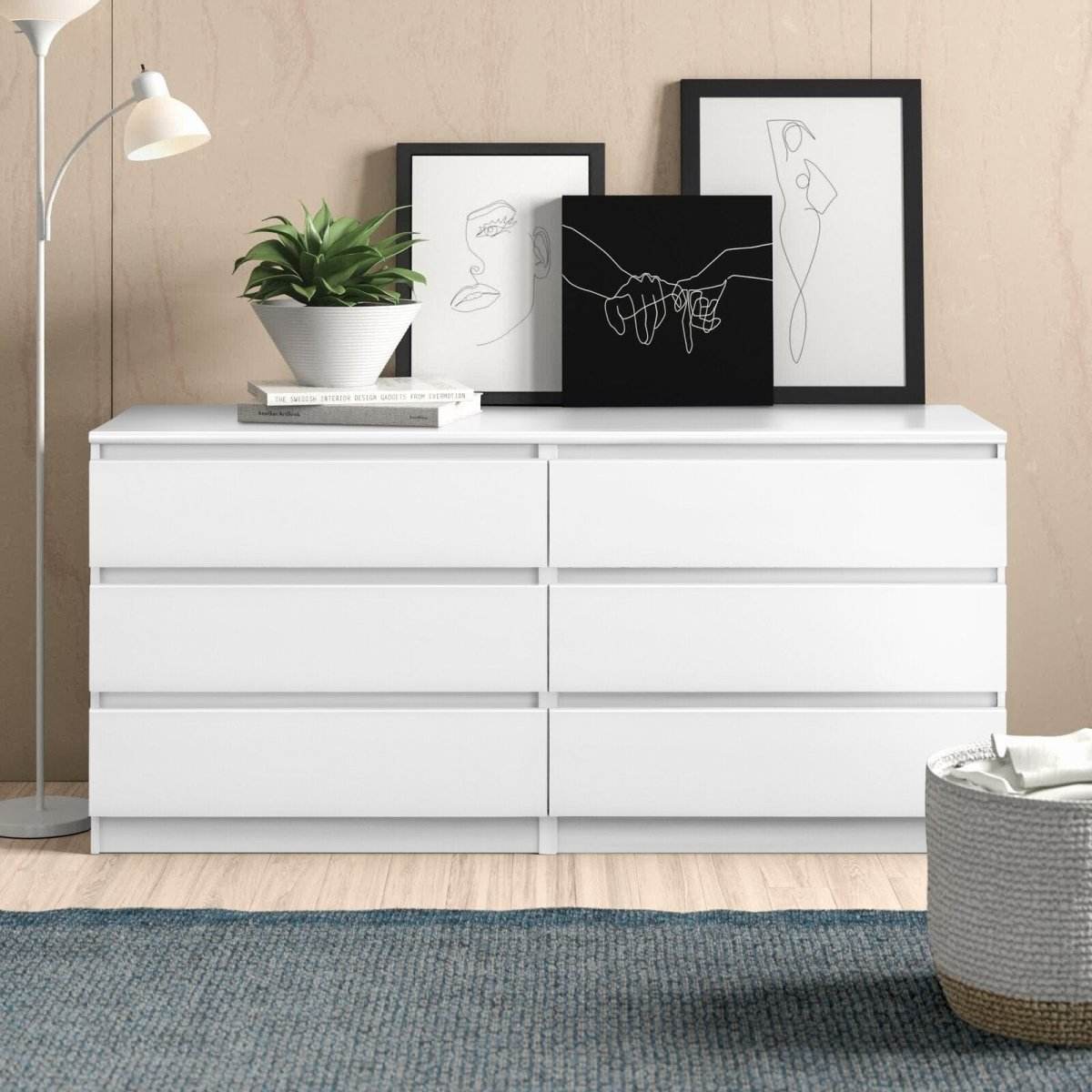 6-Drawer Freestanding White Particle Board Dresser - Sleep Galleria