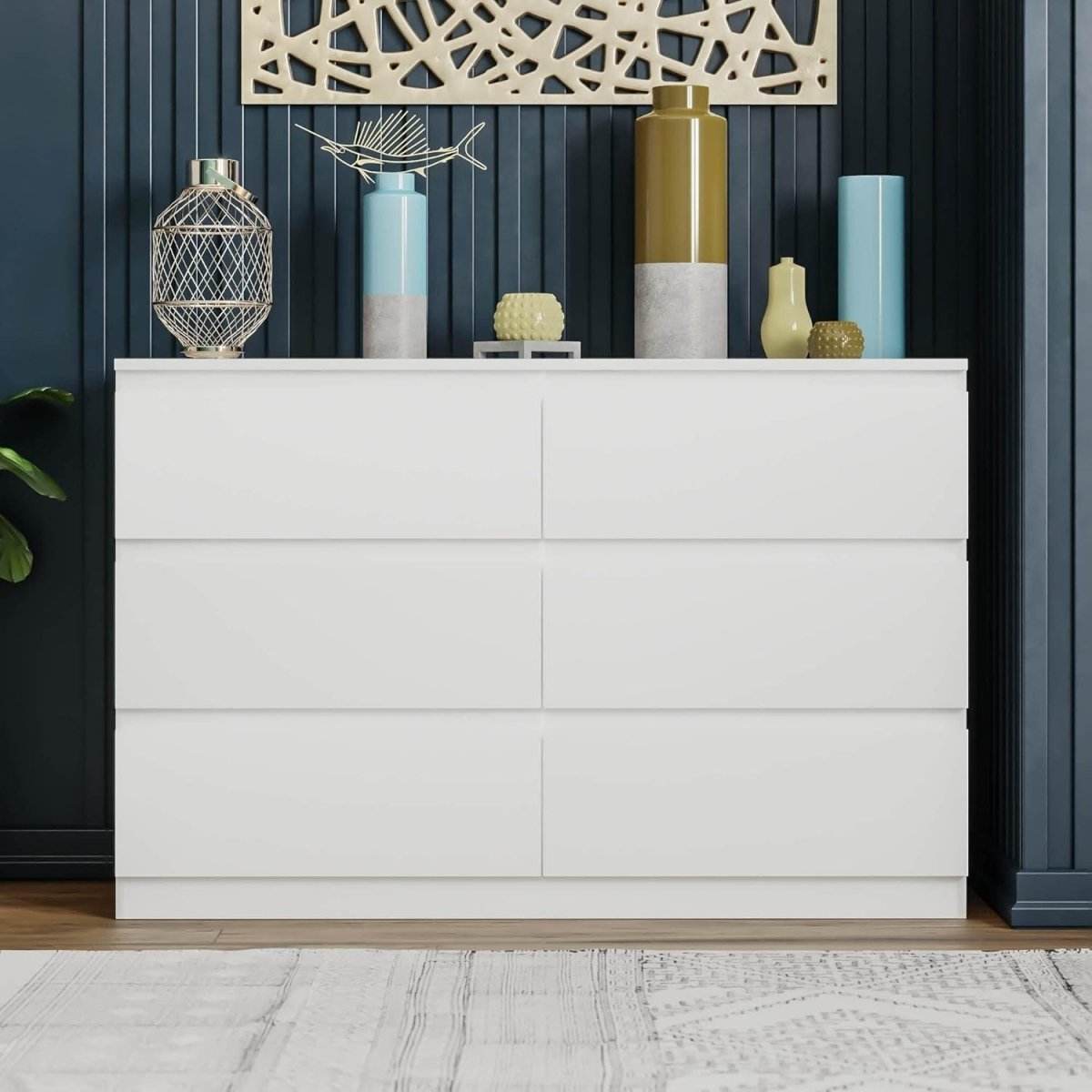 6-Drawer Freestanding White Particle Board Dresser - Sleep Galleria