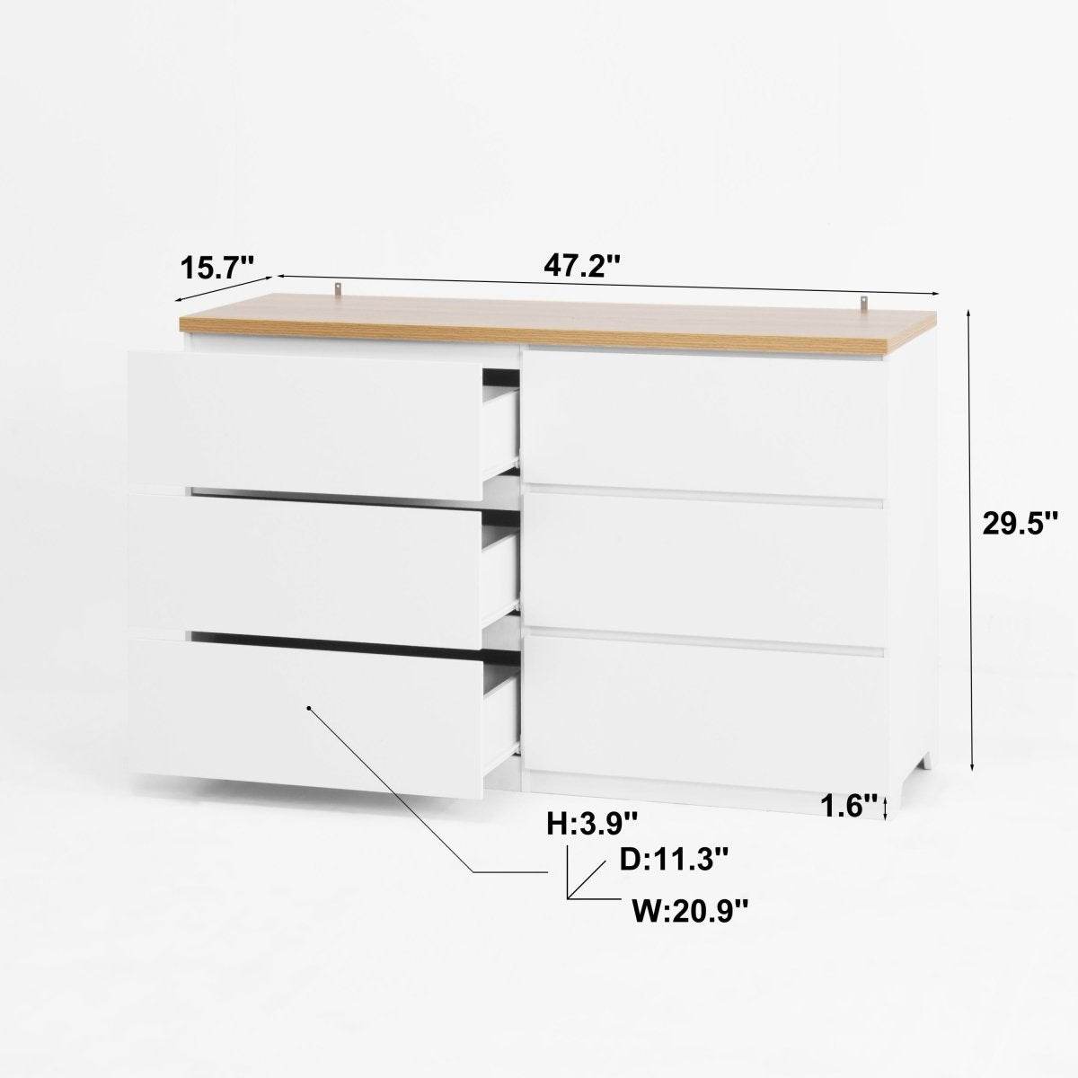 6-Drawer White Particle Board Storage Dresser Cabinet - Sleep Galleria