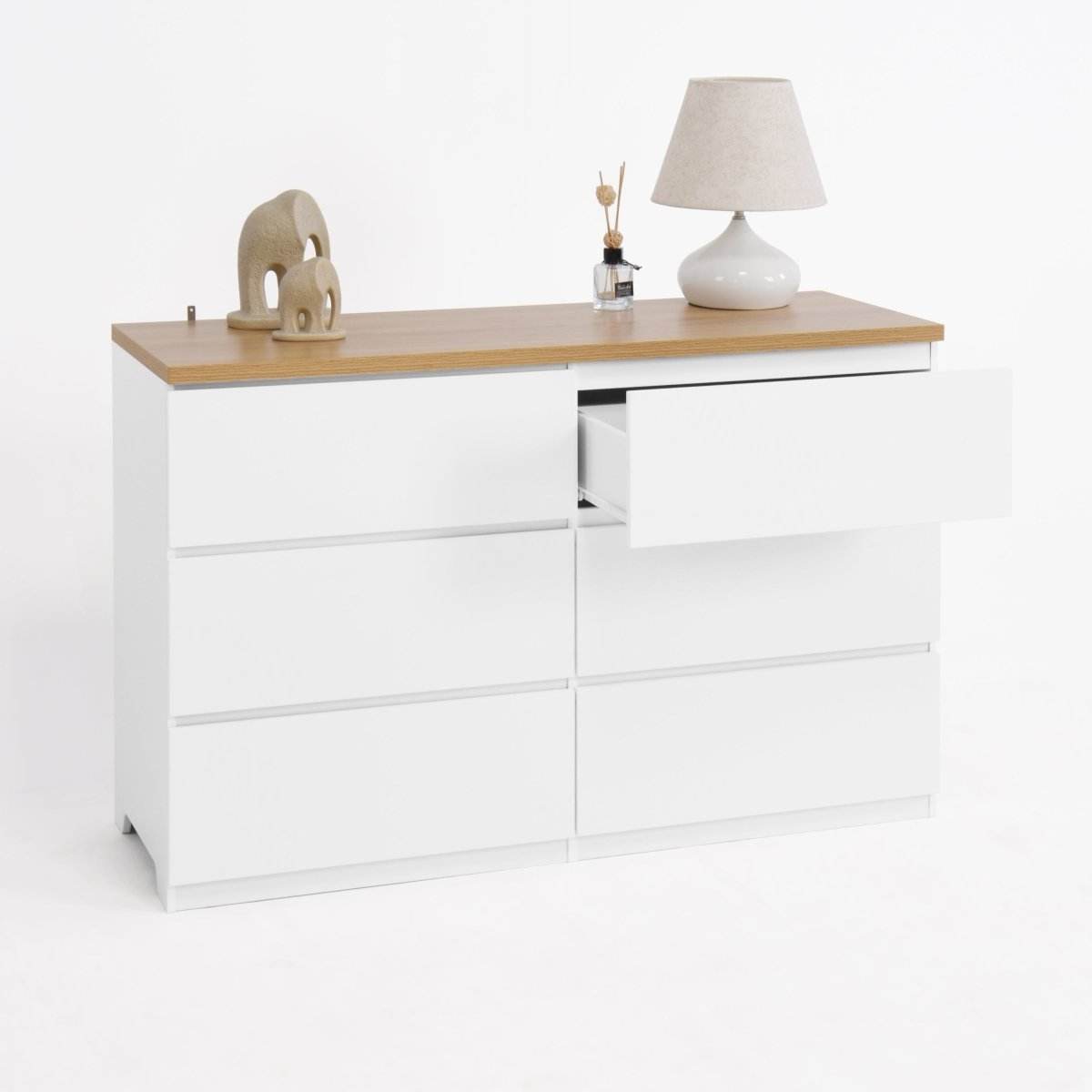 6-Drawer White Particle Board Storage Dresser Cabinet - Sleep Galleria