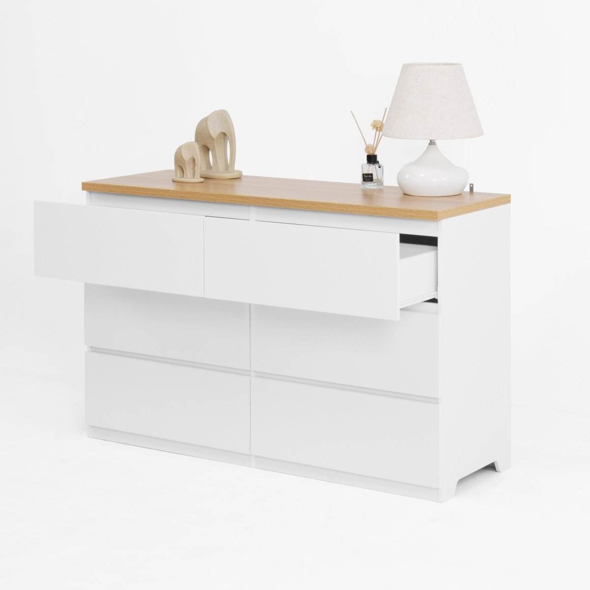 6-Drawer White Particle Board Storage Dresser Cabinet - Sleep Galleria