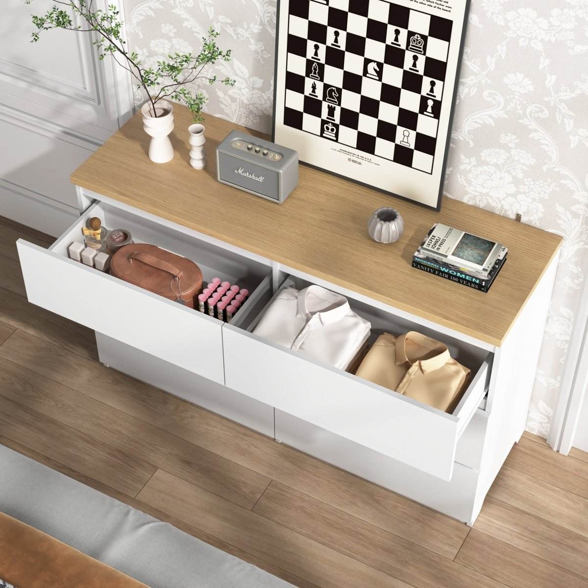 6-Drawer White Particle Board Storage Dresser Cabinet - Sleep Galleria