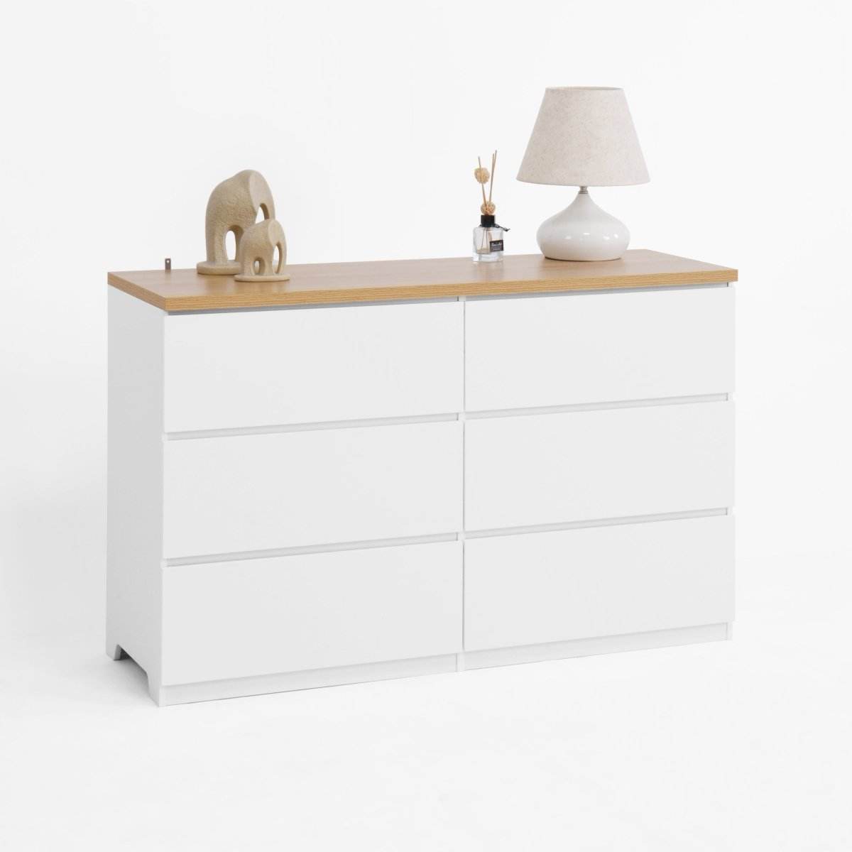 6-Drawer White Particle Board Storage Dresser Cabinet - Sleep Galleria