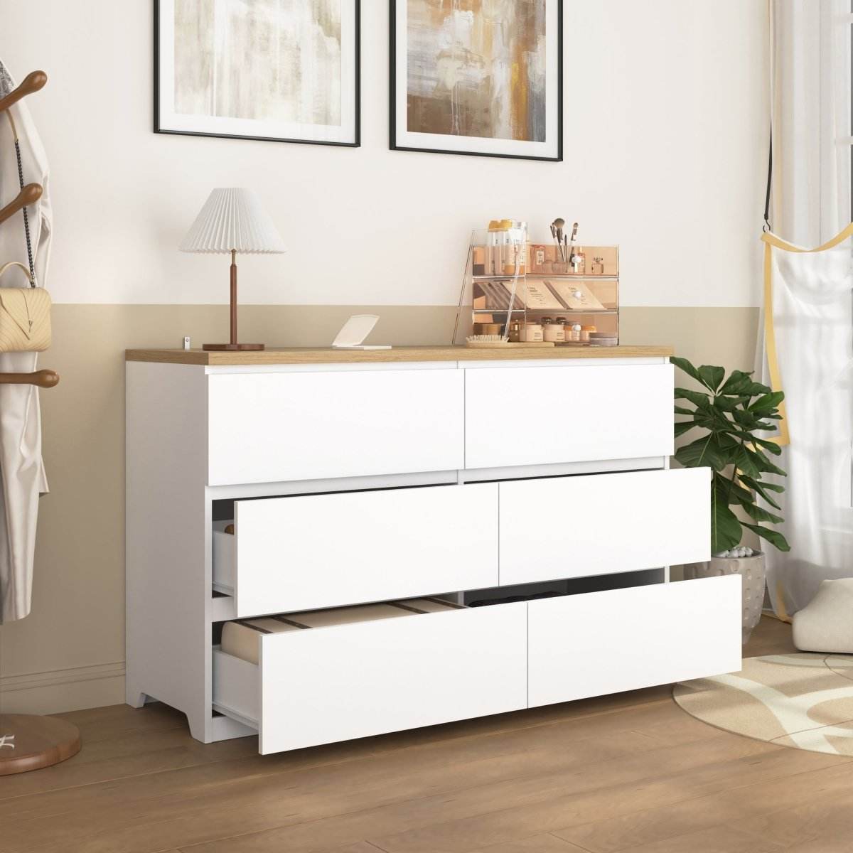 6-Drawer White Particle Board Storage Dresser Cabinet - Sleep Galleria