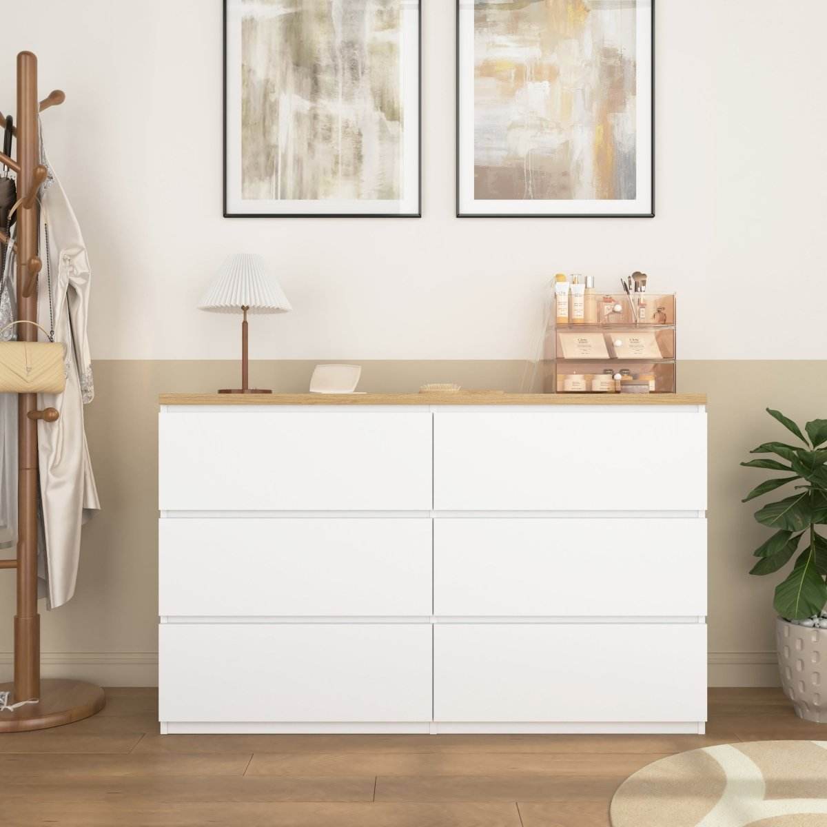 6-Drawer White Particle Board Storage Dresser Cabinet - Sleep Galleria