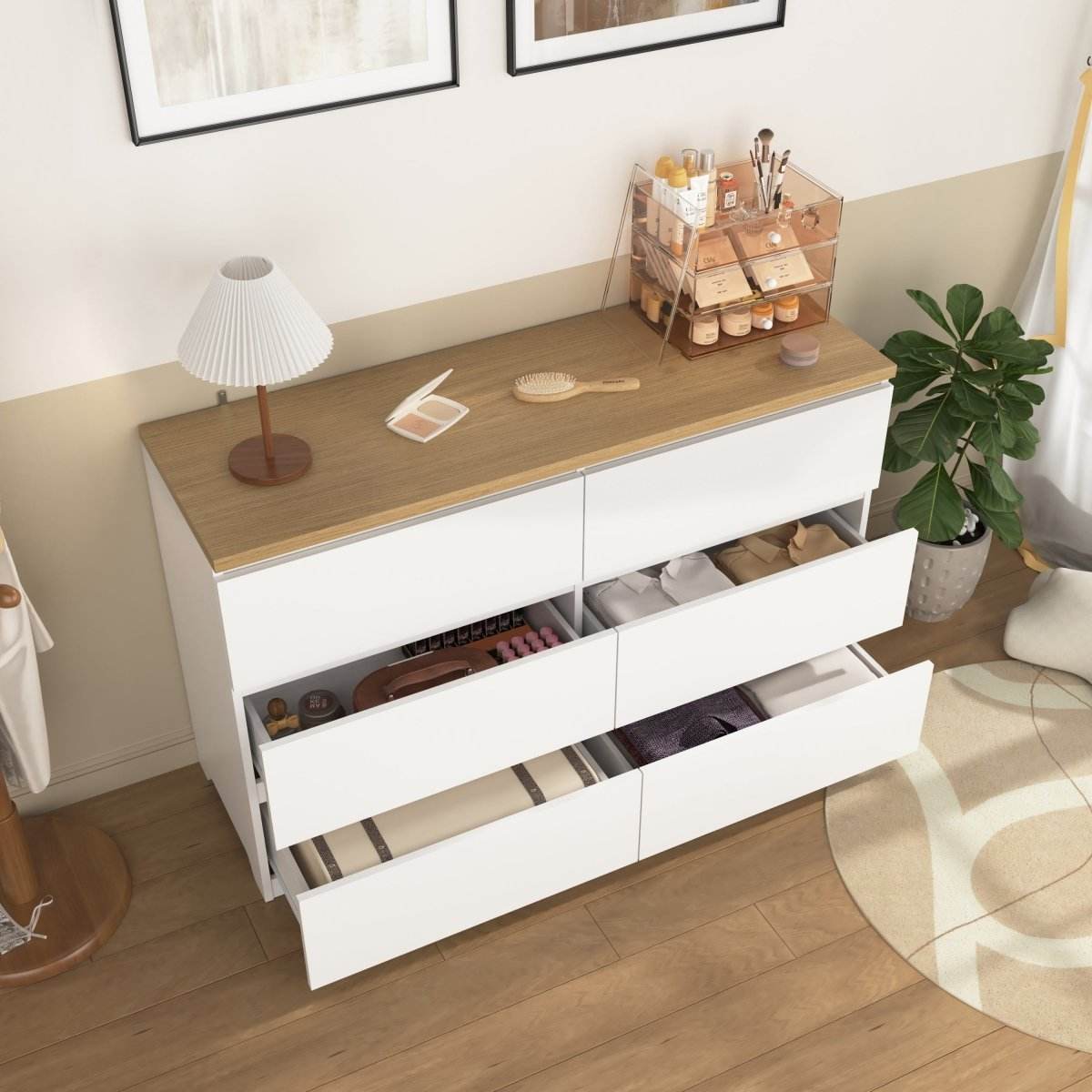 6-Drawer White Particle Board Storage Dresser Cabinet - Sleep Galleria