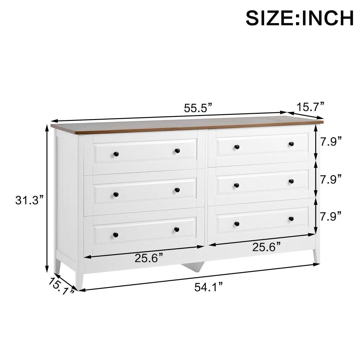6-Drawer White Wood Bedroom Dresser With Metal Handles - Sleep Galleria