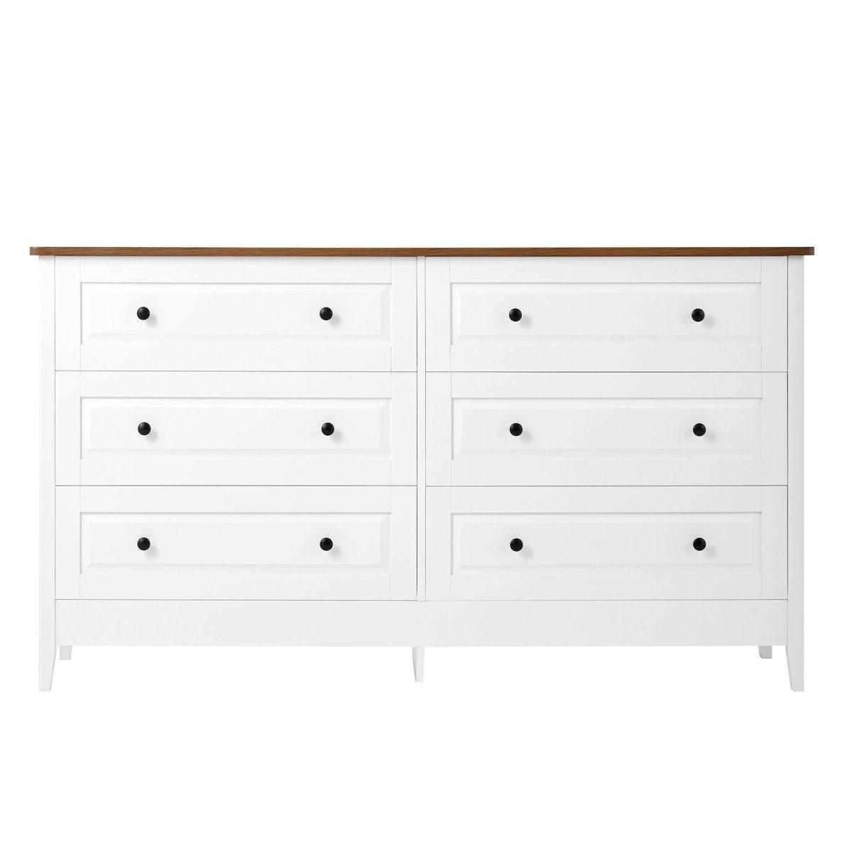 6-Drawer White Wood Bedroom Dresser With Metal Handles - Sleep Galleria