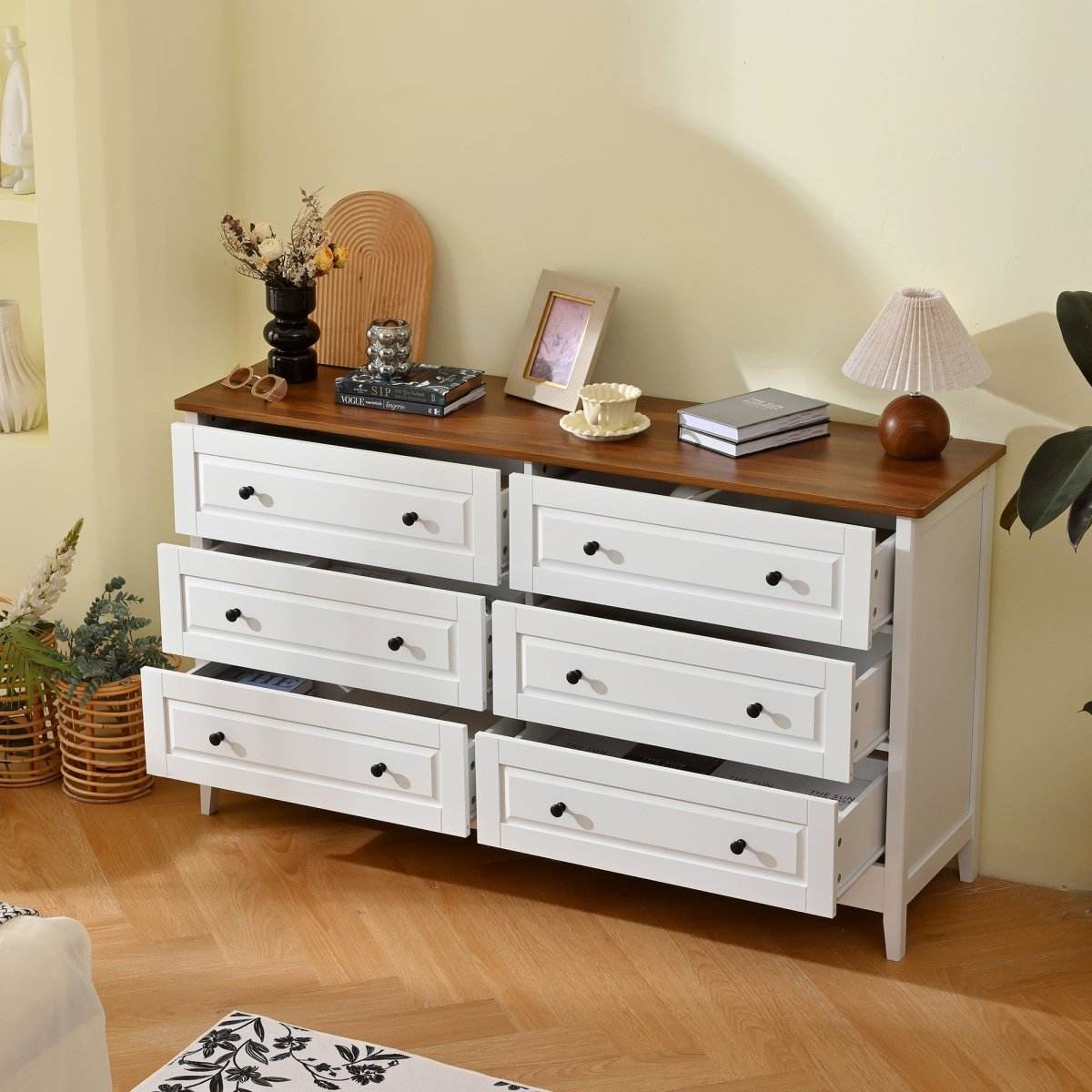 6-Drawer White Wood Bedroom Dresser With Metal Handles - Sleep Galleria
