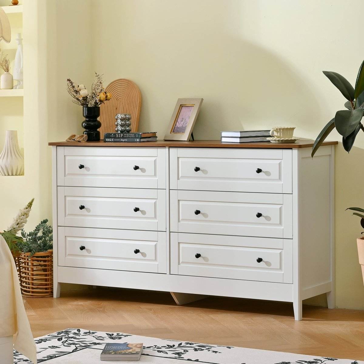 6-Drawer White Wood Bedroom Dresser With Metal Handles - Sleep Galleria