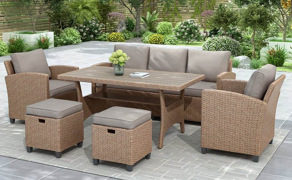 6-Piece Outdoor PE Rattan Patio Furniture Set With Cushions - Omega Lifestyles