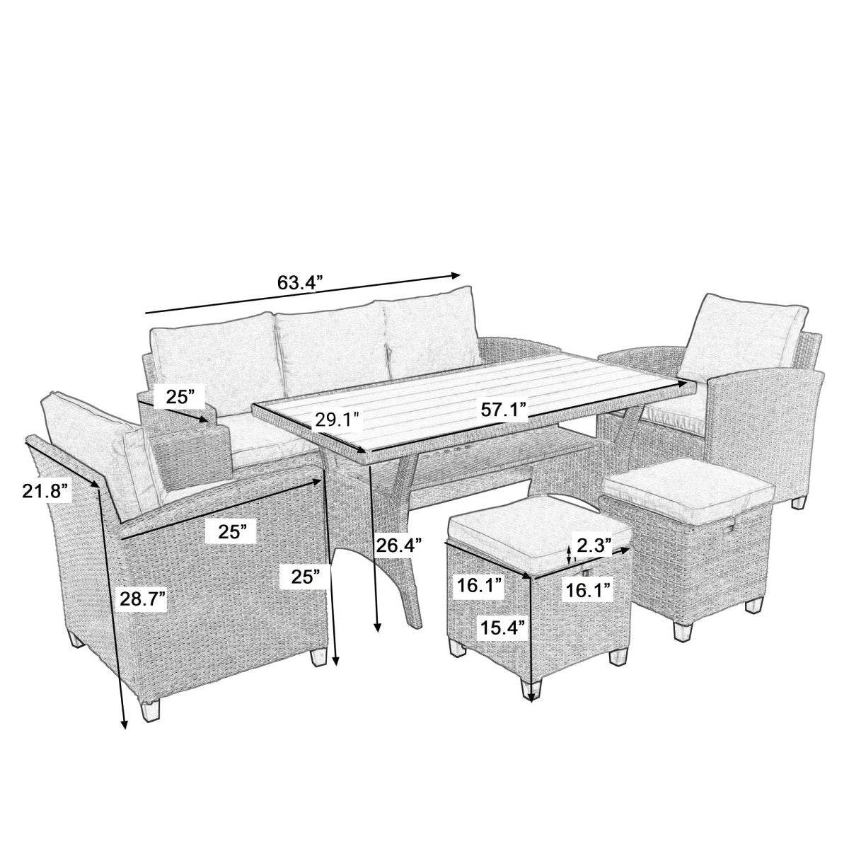 6-Piece Outdoor PE Rattan Patio Furniture Set With Cushions - Omega Lifestyles