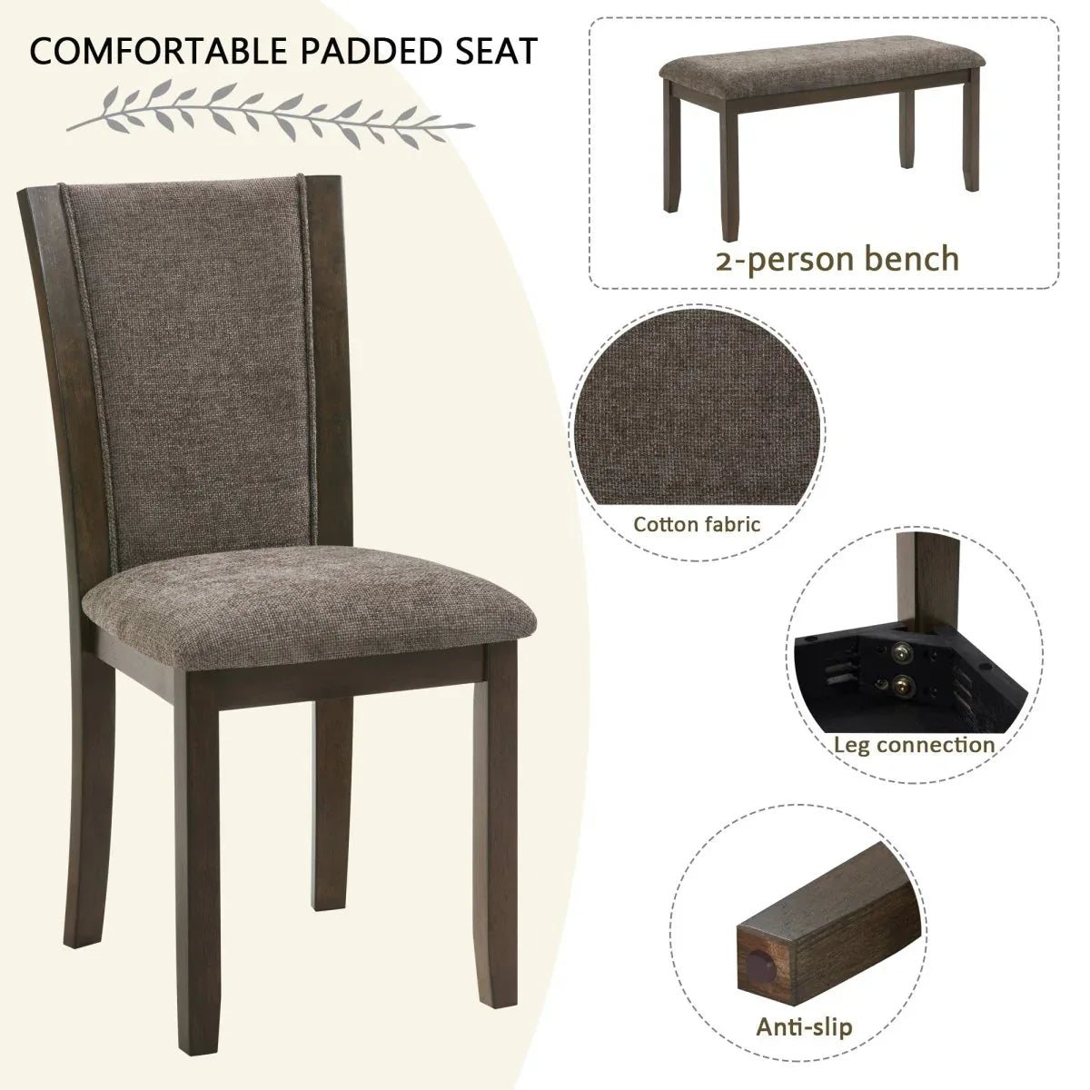 6-Piece Rustic Wooden Dining Table Set With Bench And Chairs - Omega Lifestyles