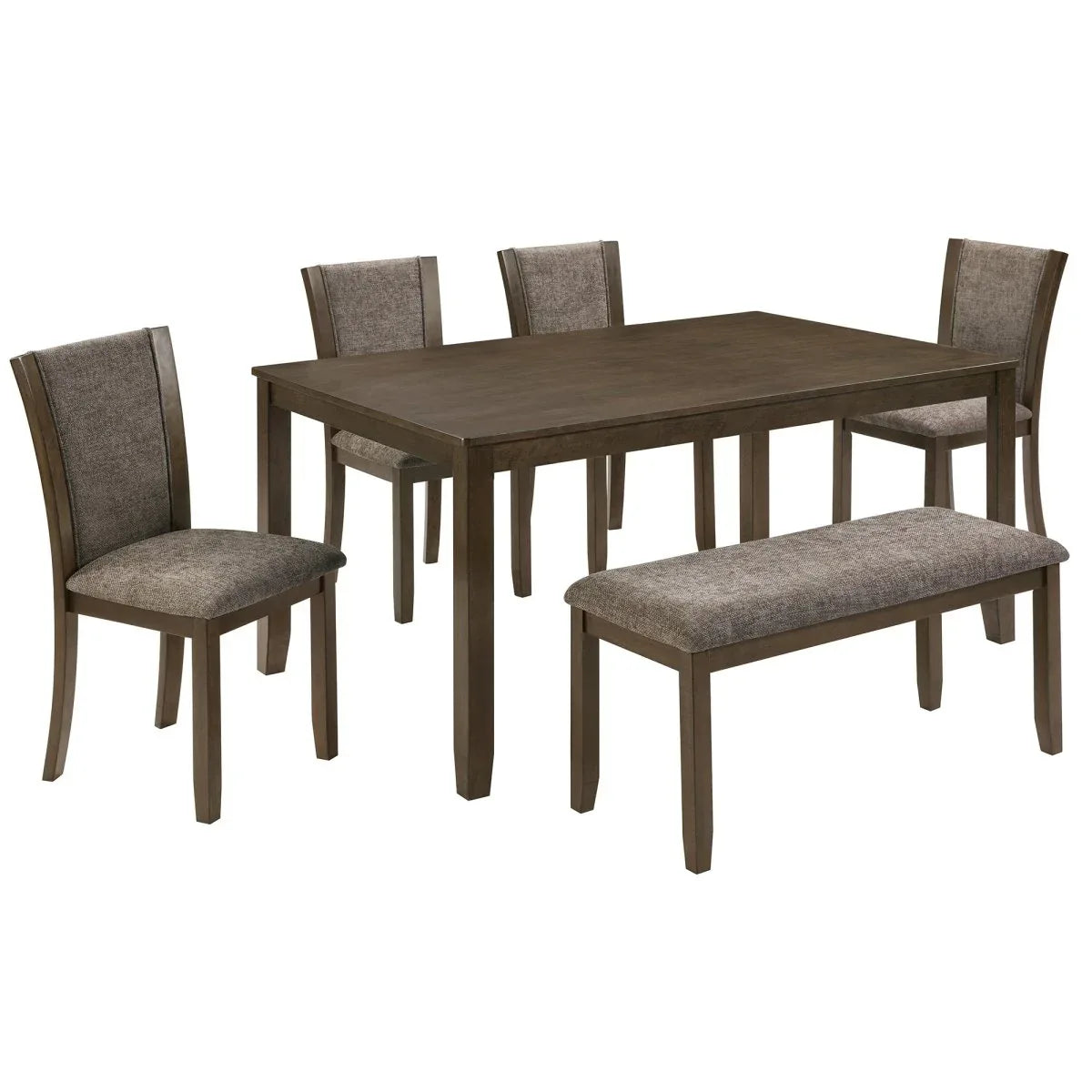 6-Piece Rustic Wooden Dining Table Set With Bench And Chairs - Omega Lifestyles