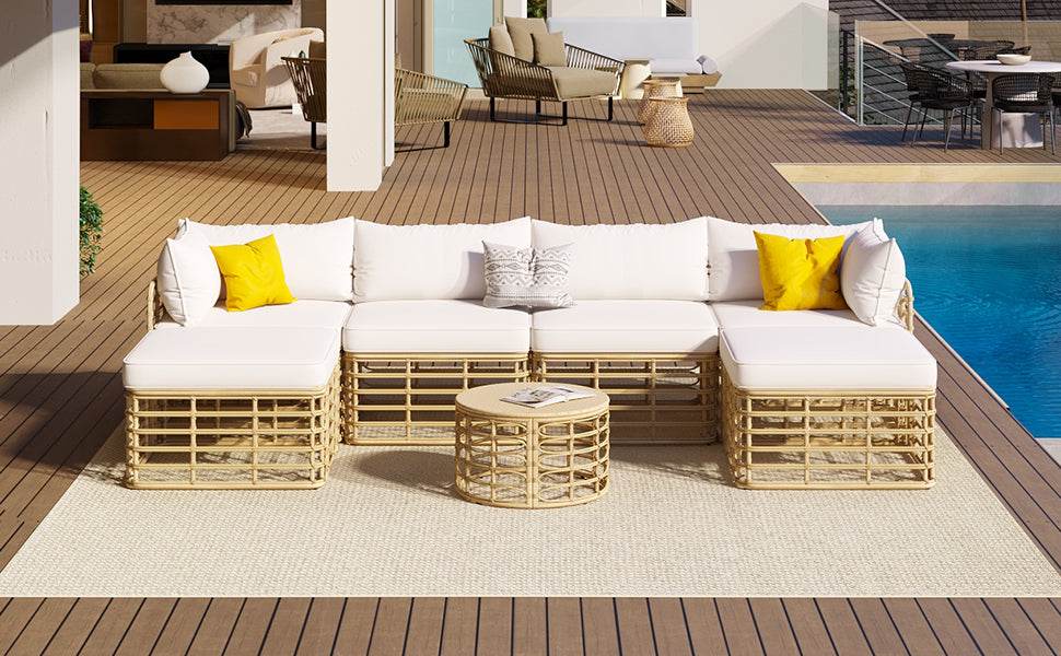 7-Piece All-Weather Wicker Outdoor Patio Sofa Set - Sleep Galleria