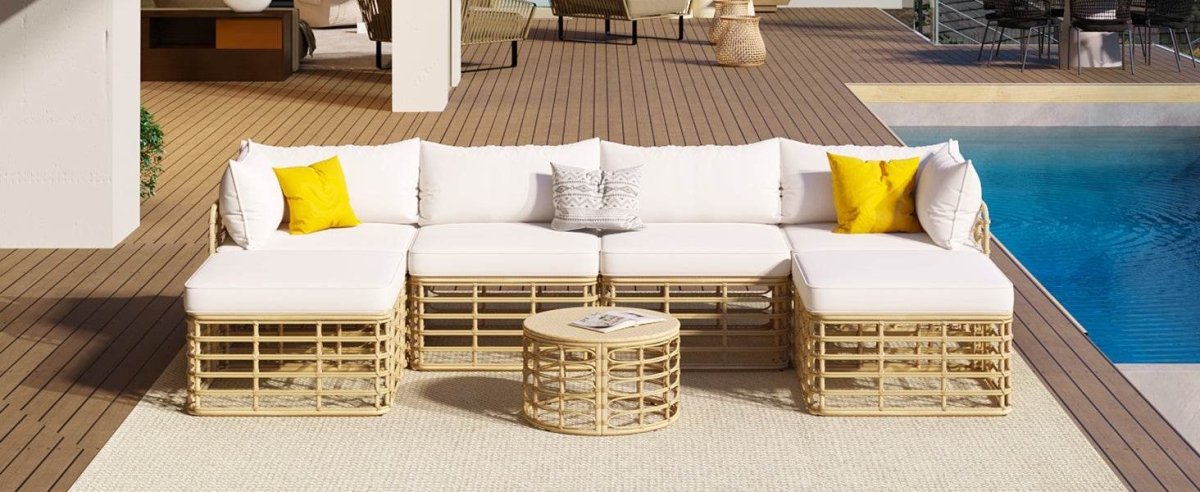 7-Piece All-Weather Wicker Outdoor Patio Sofa Set - Sleep Galleria