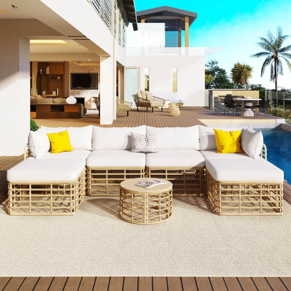 7-Piece All-Weather Wicker Outdoor Patio Sofa Set - Sleep Galleria