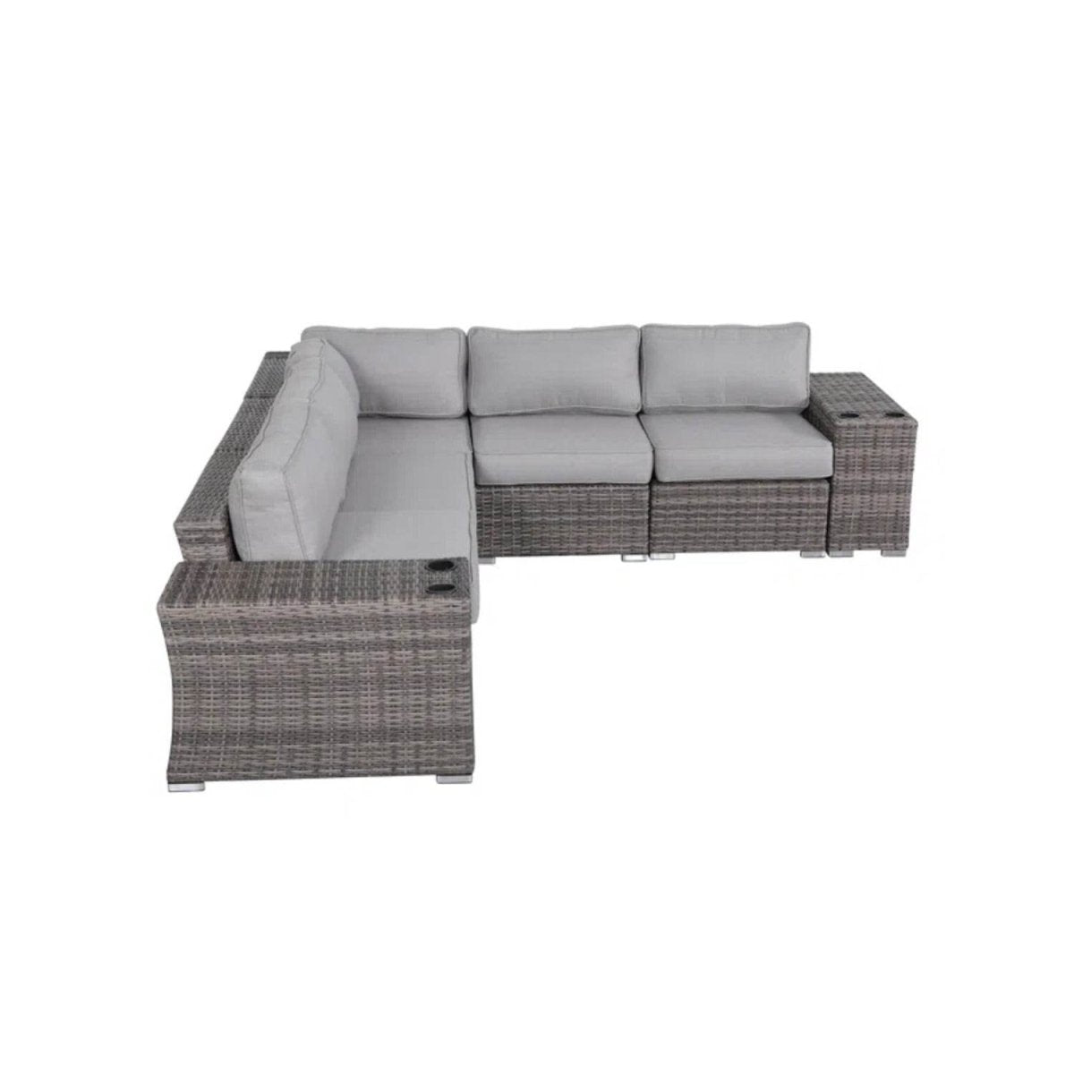7 - Piece Grey Wicker Rattan Sectional Sofa Set With Cushions - Driftwood - Omega Lifestyles