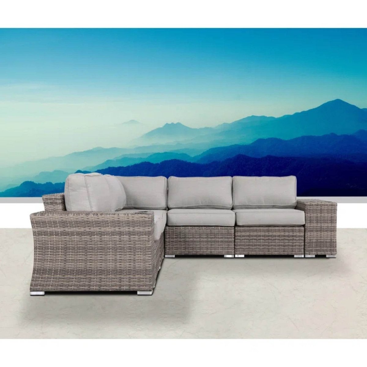 7 - Piece Grey Wicker Rattan Sectional Sofa Set With Cushions - Driftwood - Omega Lifestyles