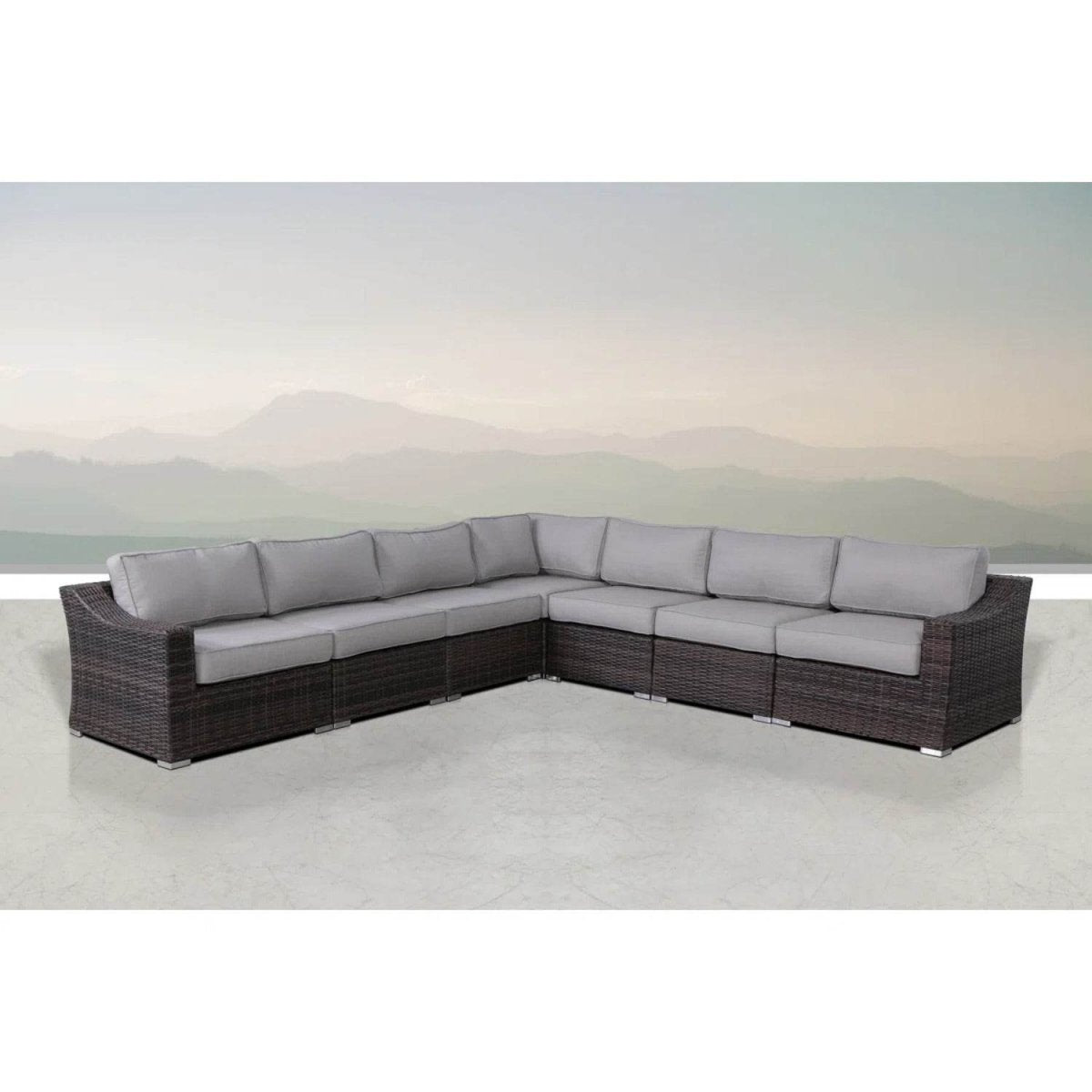 7 - Piece Modular Brown Wicker Outdoor Sectional Seating Group - Driftwood - Omega Lifestyles