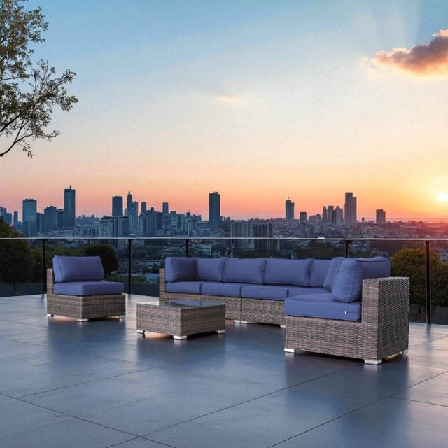 7-Piece Modular Rattan Outdoor Conversation Set With Cushions - Omega Lifestyles