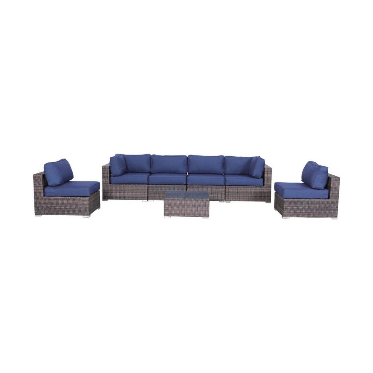 7 - Piece Weather - Resistant Brown Wicker Rattan Sectional Set - Driftwood - Omega Lifestyles
