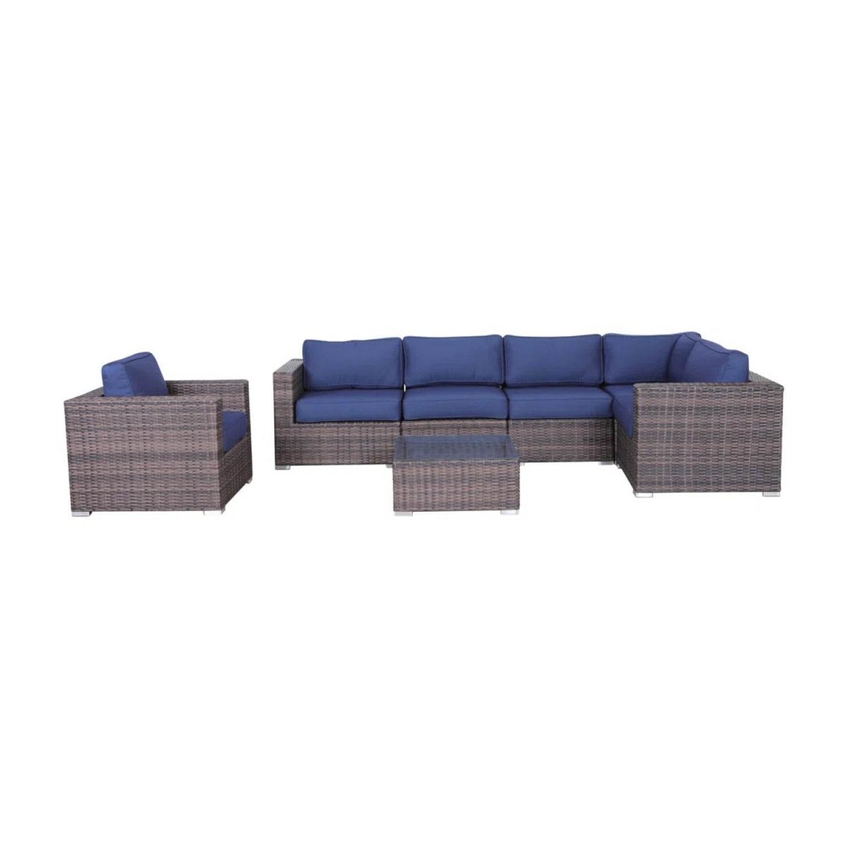 7 - Piece Weather - Resistant Wicker Patio Sectional With Cushions - Driftwood - Omega Lifestyles