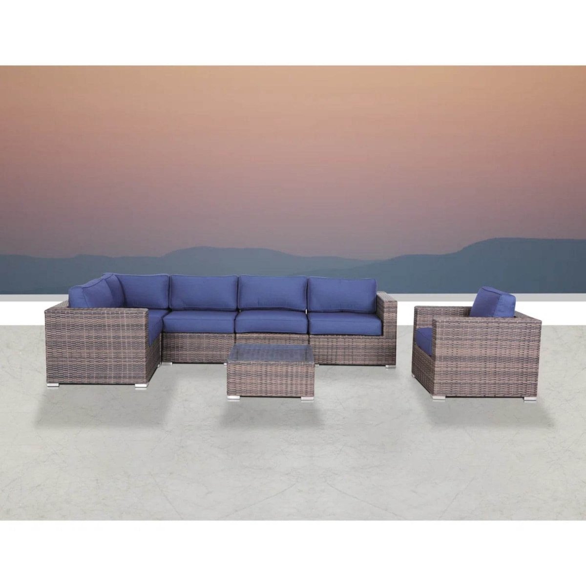 7 - Piece Weather - Resistant Wicker Patio Sectional With Cushions - Driftwood - Omega Lifestyles
