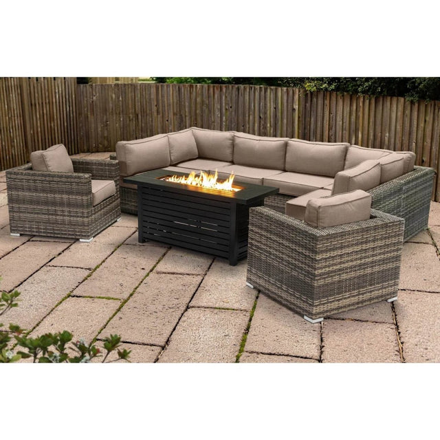 9-Piece Outdoor Wicker Sectional Set With Fire Pit Table - Omega Lifestyles