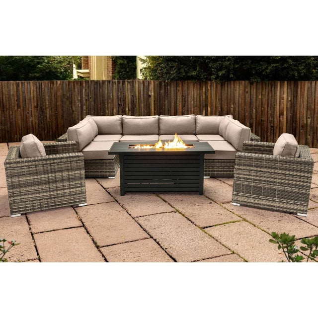 9-Piece Outdoor Wicker Sectional Set With Fire Pit Table - Omega Lifestyles