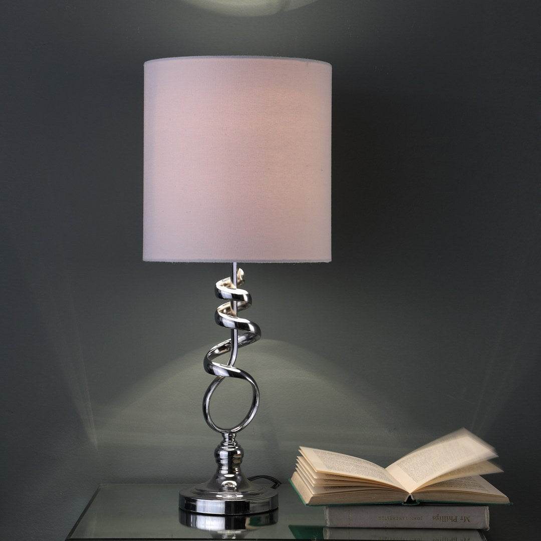 Abstract 21.5-Inch Brushed Silver Metal Table Lamp - Sleep Galleria