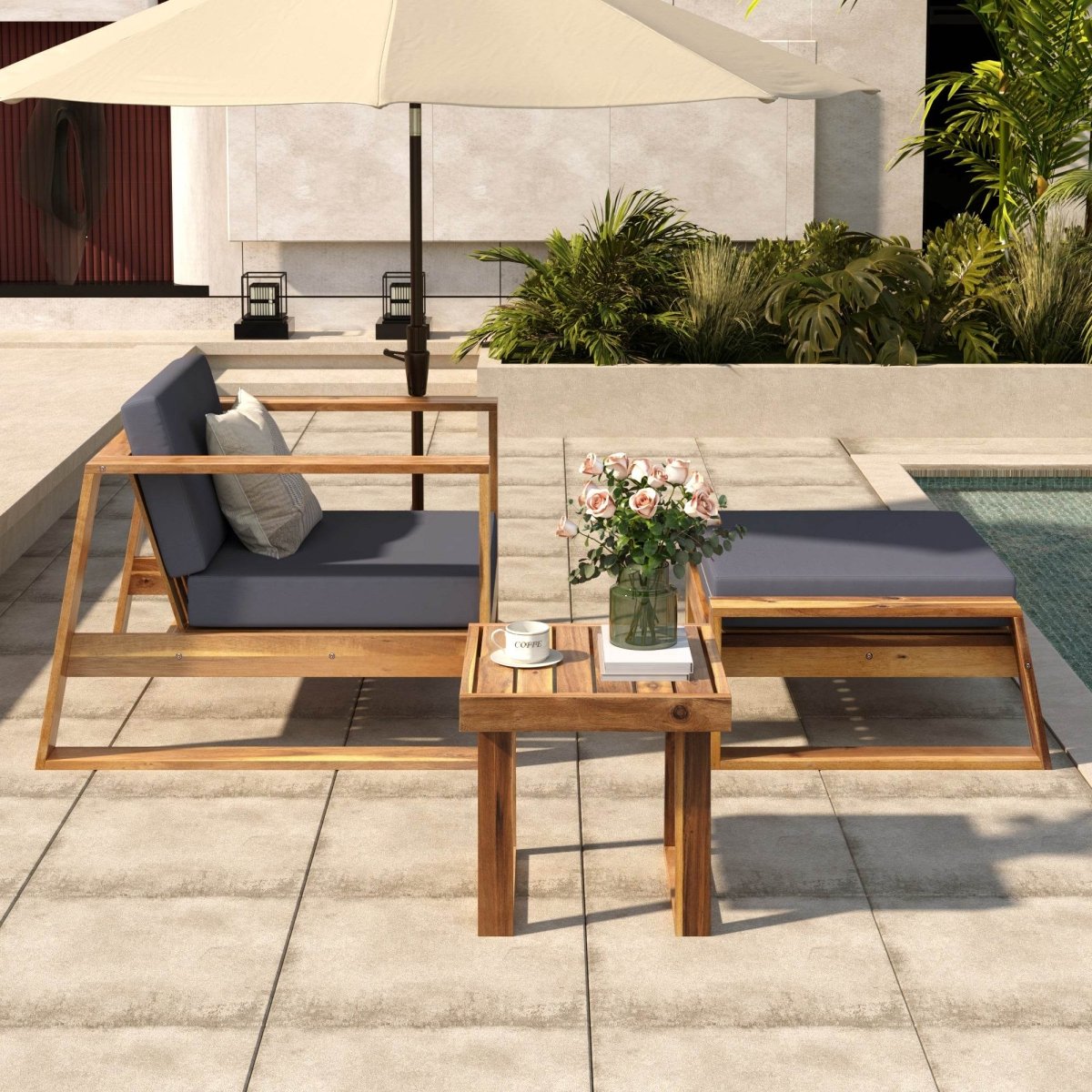 Acacia Wood Outdoor Lounge Chair And Ottoman Set - Sleep Galleria