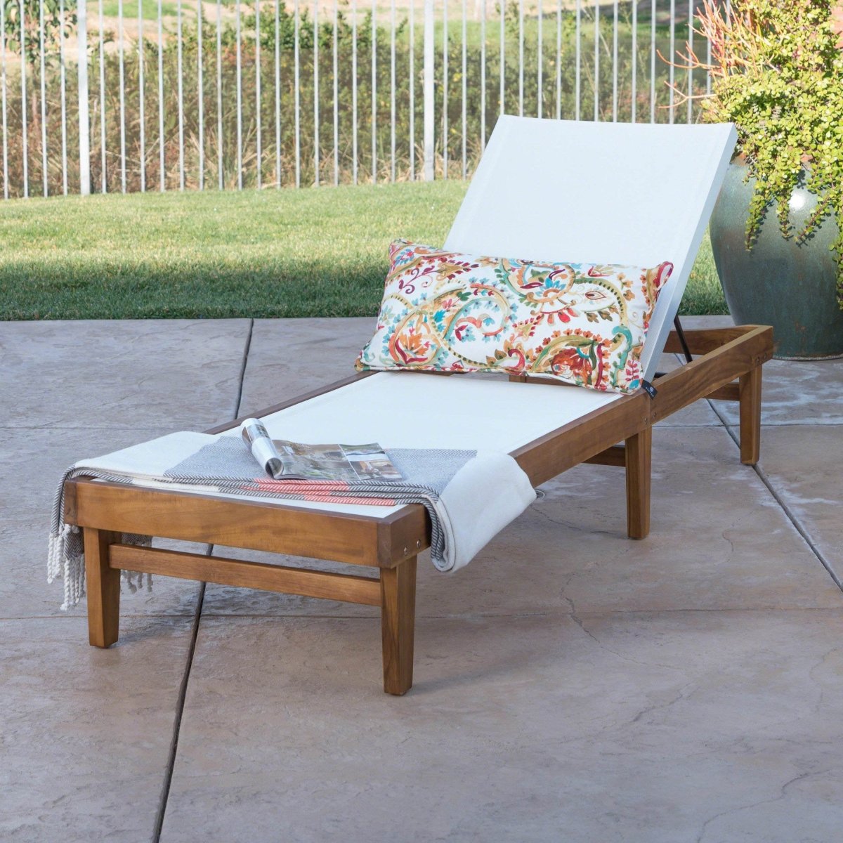 Acacia Wood Outdoor Mesh Teak Finish Chaise Lounge - Driftwood - Omega Lifestyles
