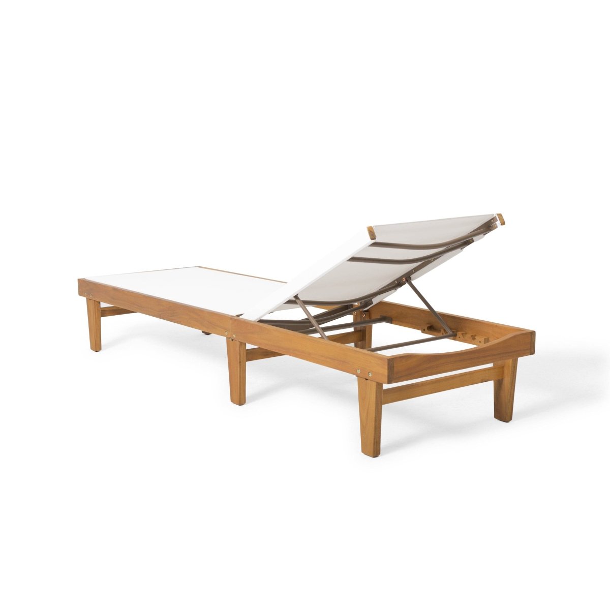 Acacia Wood Outdoor Mesh Teak Finish Chaise Lounge - Driftwood - Omega Lifestyles