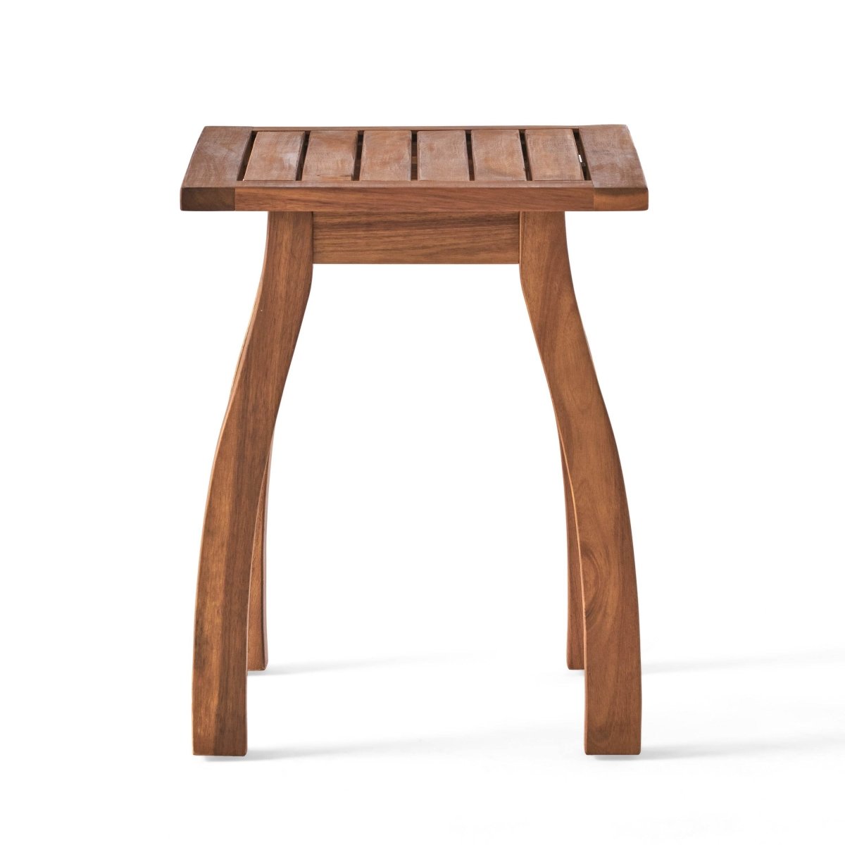 Acacia Wood Teak Outdoor Slatted Side Table - Driftwood - Omega Lifestyles