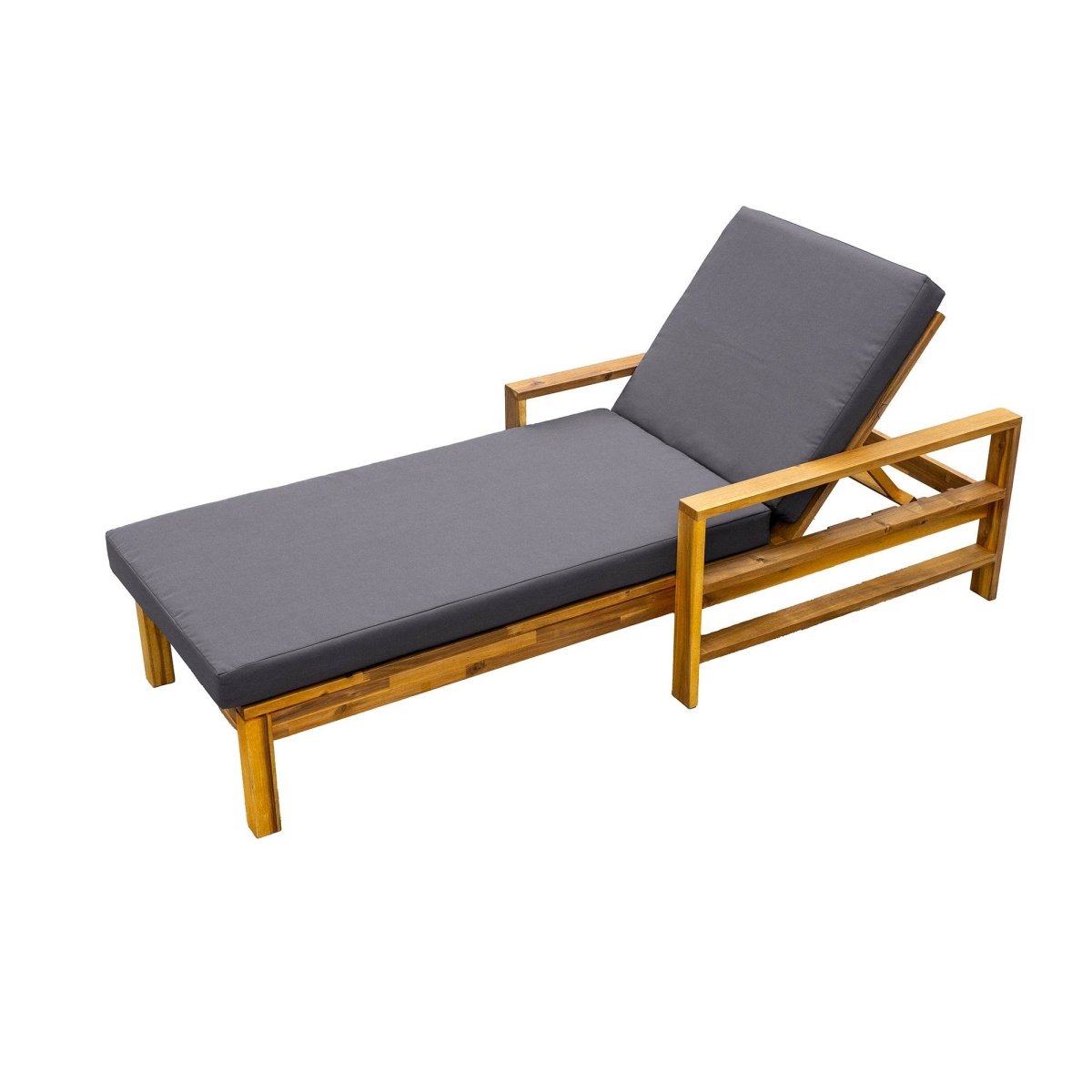 Adjustable Acacia Wood Outdoor Lounge Chair With Foam Cushion - Sleep Galleria