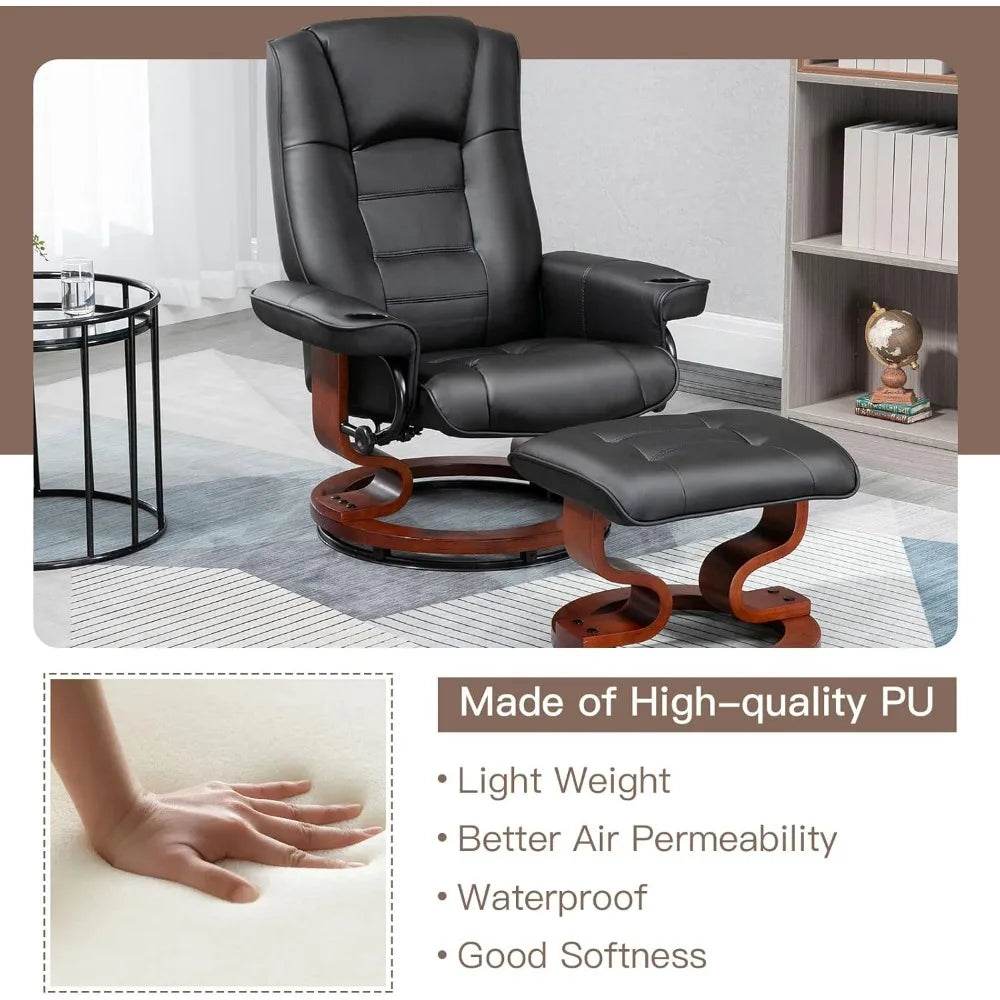 Adjustable Faux Leather Swivel Recliner Chair With Ottoman - Omega Lifestyles