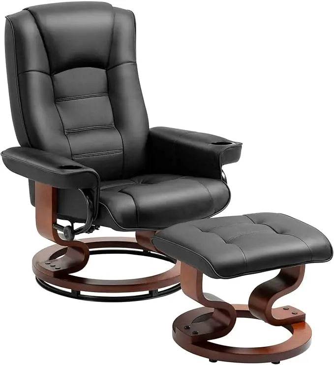 Adjustable Faux Leather Swivel Recliner Chair With Ottoman - Omega Lifestyles