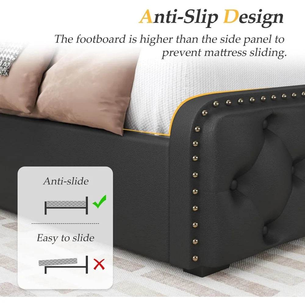 Adjustable Faux Leather Upholstered Metal Bed Frame With Storage - Omega Lifestyles