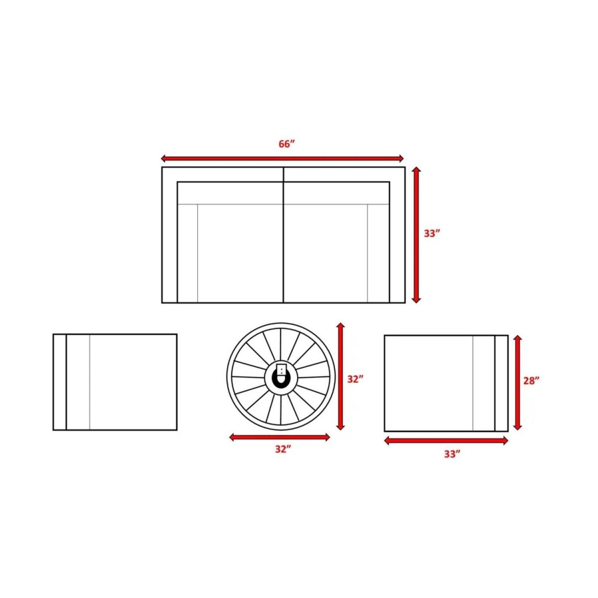 All - Weather 5 - Piece Rattan Sectional Lounge Set With Fire Pit - Driftwood - Omega Lifestyles