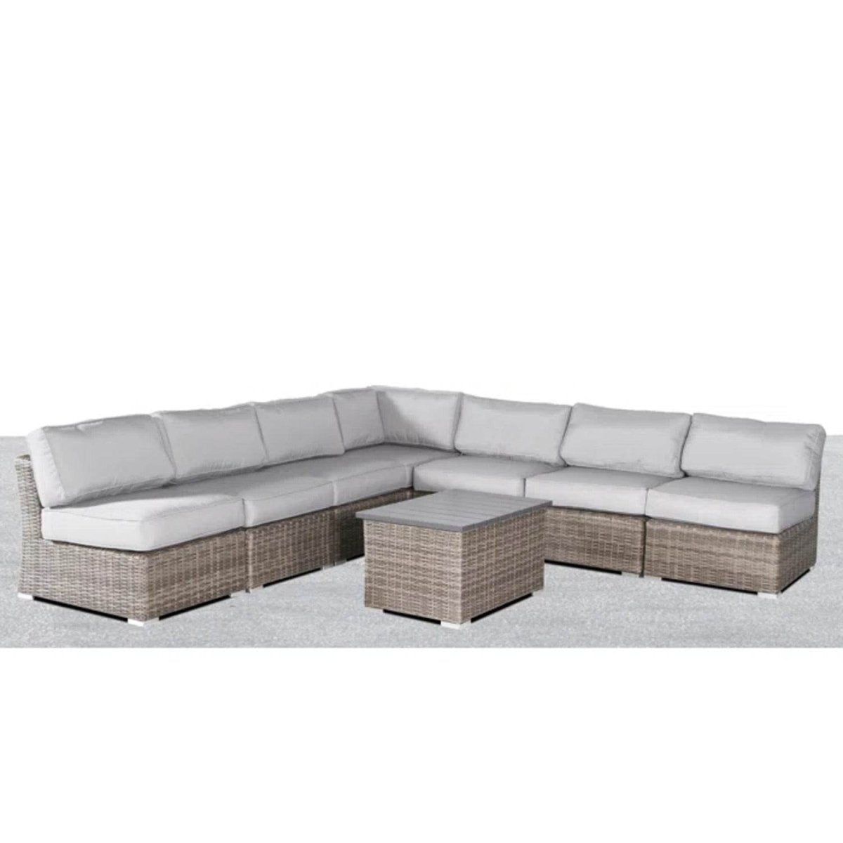 All - Weather 8 - Piece Wicker Patio Seating Group With Cushions - Driftwood - Omega Lifestyles