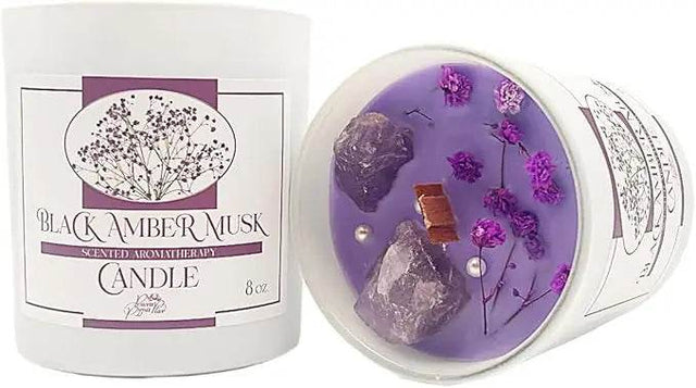 Amber Scented Soy Wax Candle With Healing Crystals - Omega Lifestyles