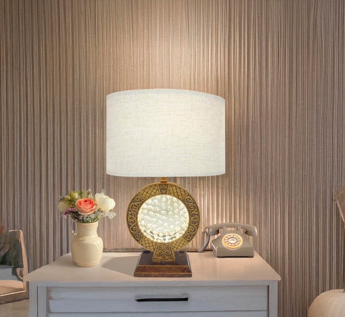 Antique Polyresin Table Lamp With Floating Crystal Decor - Sleep Galleria