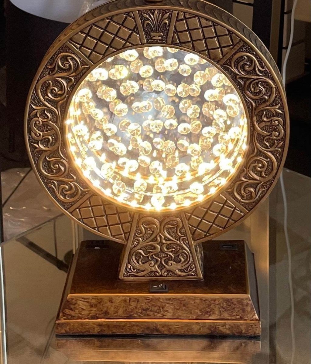Antique Polyresin Table Lamp With Floating Crystal Decor - Sleep Galleria