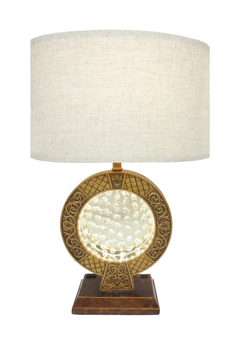 Antique Polyresin Table Lamp With Floating Crystal Decor - Sleep Galleria