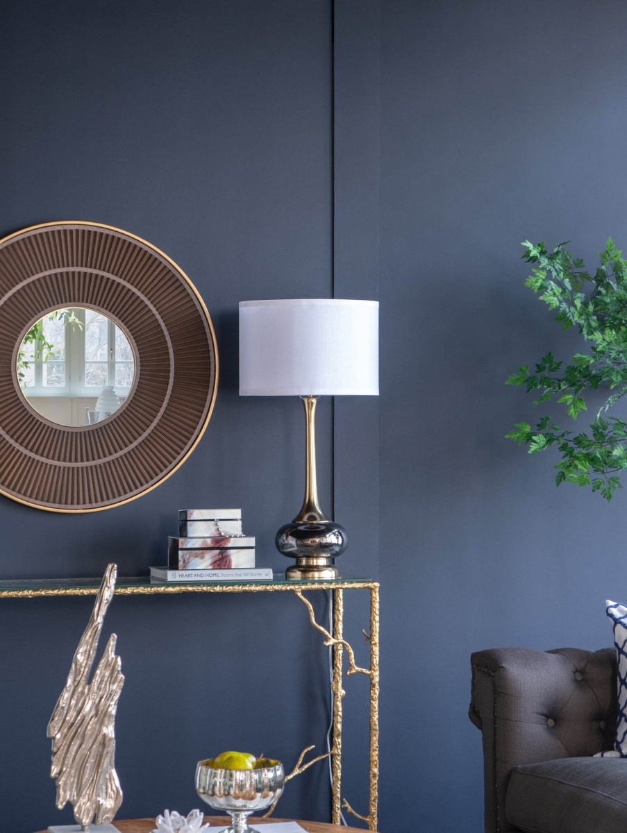 Artistic Aluminum And Glass Table Lamp With Drum Shade - Sleep Galleria