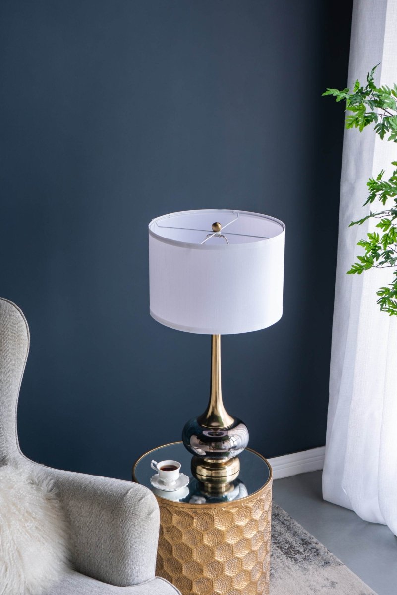 Artistic Aluminum And Glass Table Lamp With Drum Shade - Sleep Galleria