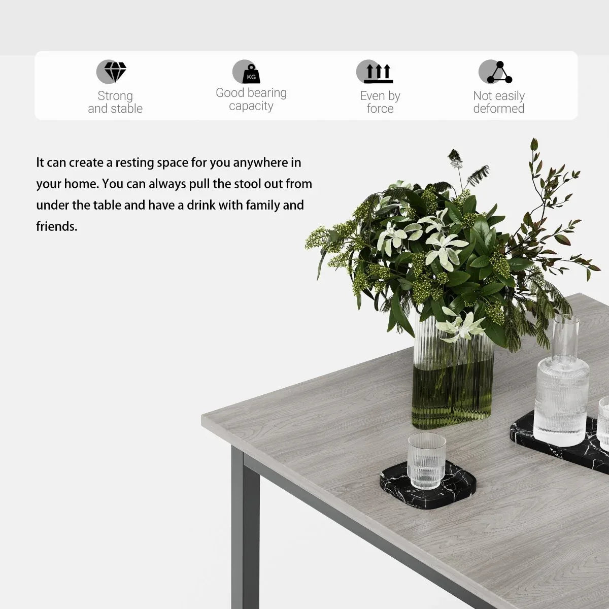 Bar Table Set With 2 Grey MDF Stools - Omega Lifestyles