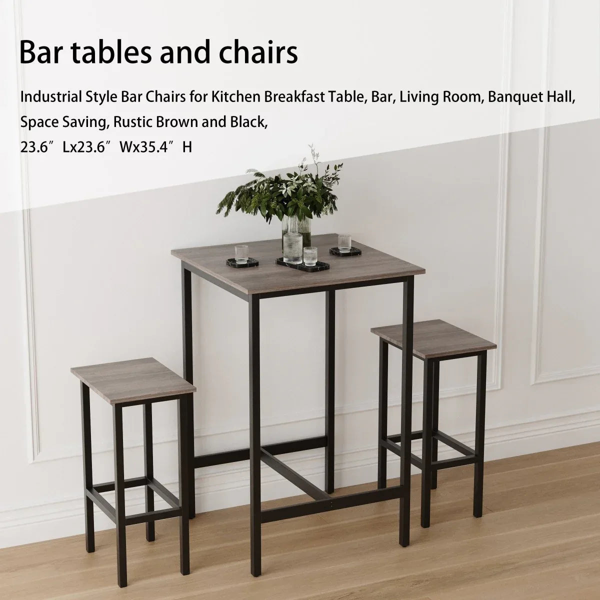 Bar Table Set With 2 Grey MDF Stools - Omega Lifestyles