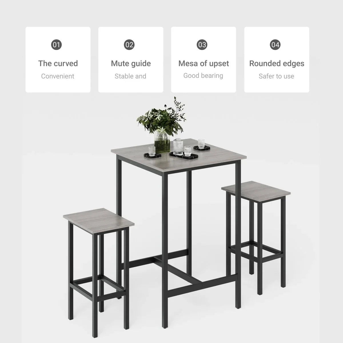 Bar Table Set With 2 Grey MDF Stools - Omega Lifestyles